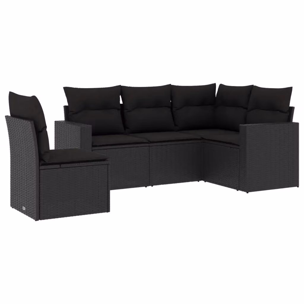 vidaXL Set Divani da Giardino a Forma di L in Polyrattan Nero con Cuscini e Coperture Rimovibili – 2