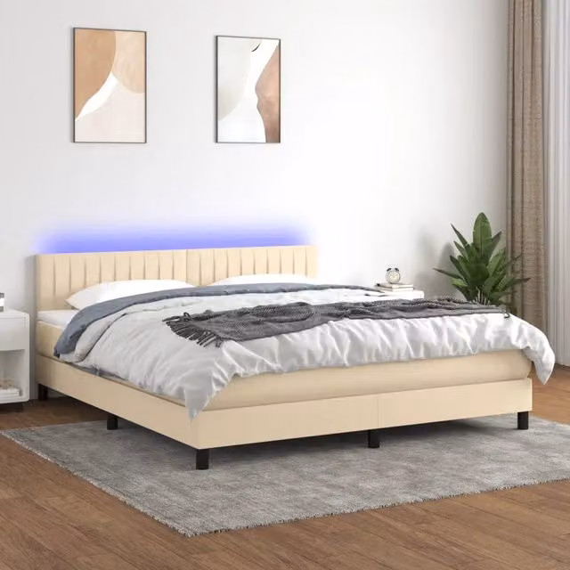 Letto a molle con materasso ibrido vidaXL in tessuto beige e bianco con illuminazione LED sottostante e porta USB L/P/H: 180 x 200 x 203 cm – 1