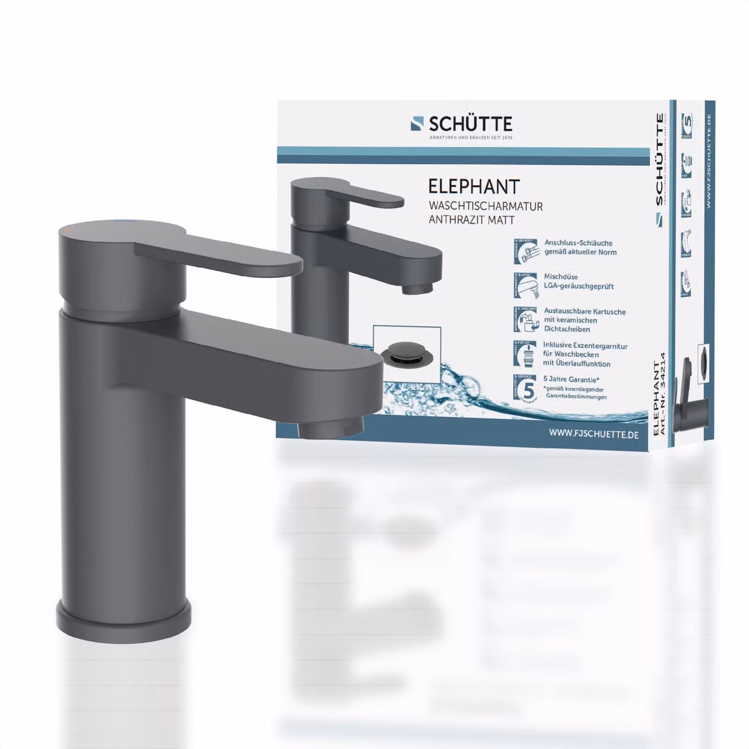 SCHÜTTE Rubinetto lavabo ELEPHANT con set di scarico, rubinetto bagno con pop up, antracite opaco