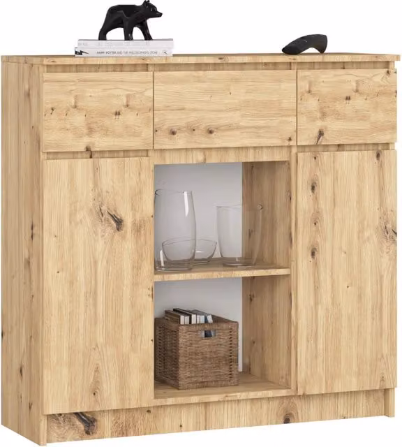 Cassettiera Akord Furniture AKORD K100 in Quercia Artigiana, 2 ante e 3 cassetti, Marrone, L: 101 cm, P: 35 cm, H: 98 cm