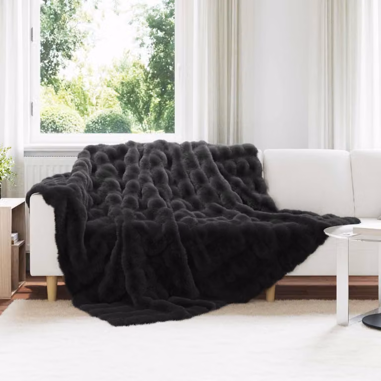 Coperta antiscivolo in ecopelliccia di coniglio vidaXL, Nero, L/P: 240 x 220 cm