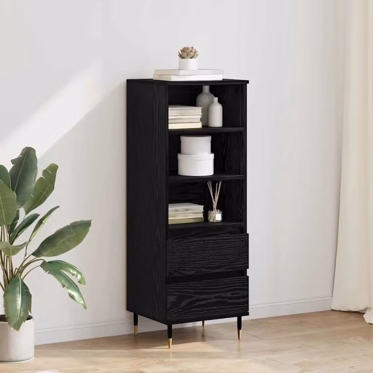 Credenza moderna vidaXL in legno MDF e metallo, colore nero, L 40 cm x P 36 cm x H 110 cm