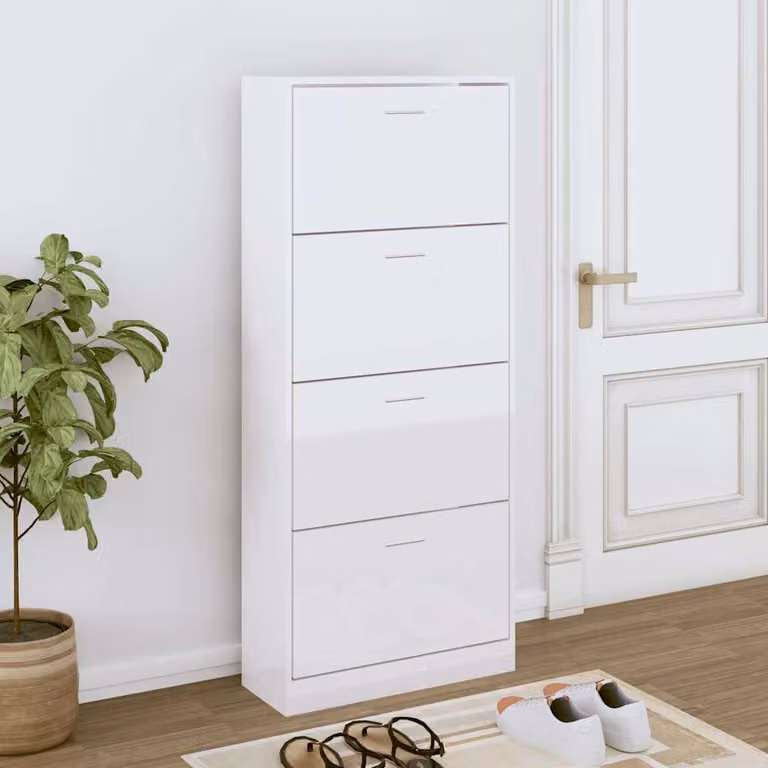 Scarpiera moderna vidaXL Bianco Lucido in legno con scomparti basculanti L/P/H: 63 x 24 x 147 cm