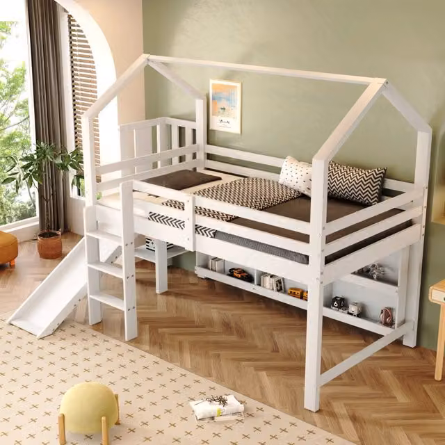 letto per bambini legno massello+mdf bianco 90 x 200 cm