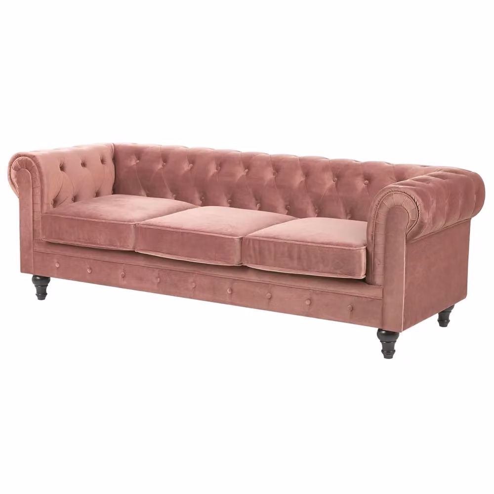 Divano Chesterfield BELIANI in Velluto Rosa a 3 Posti con Rivestimenti Rimovibili L: 202 cm, P: 75 cm, H: 70 cm – 2