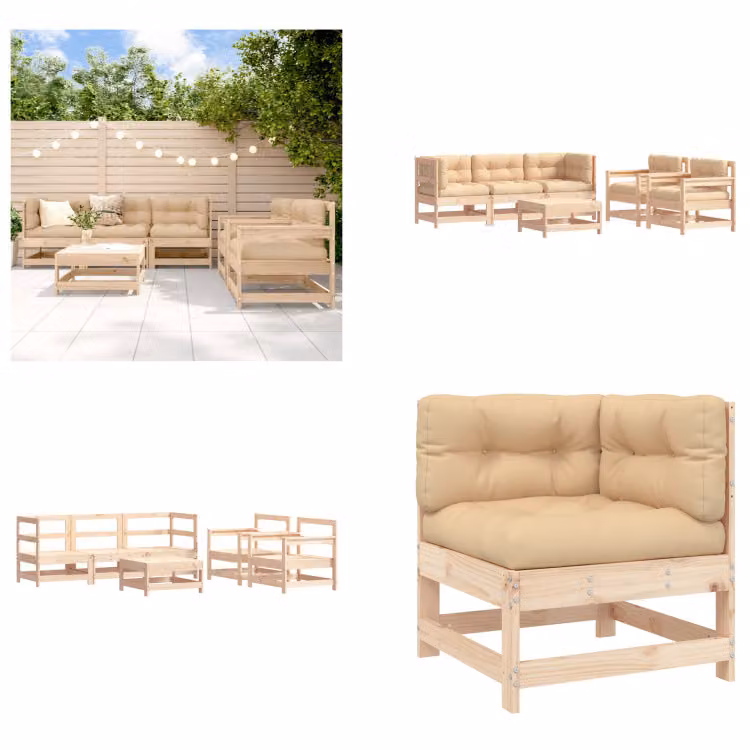 vidaXL Set salotto da giardino 6 pezzi con cuscini in legno massiccio - Set salotto da giardino - Set salotto da giardino - Set salotto da esterno