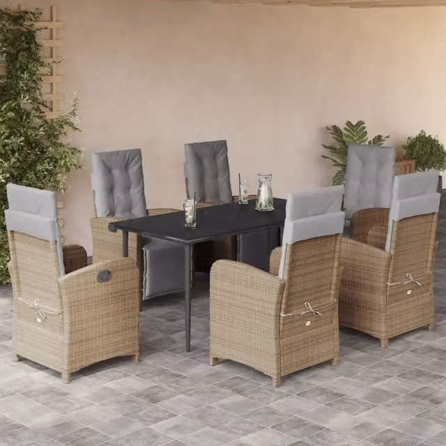 Set da pranzo da giardino VIDAXL in polyrattan con 7 pezzi e cuscini beige – 1