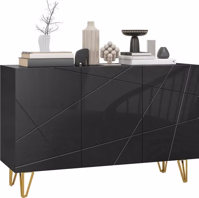 Mobile Contenitore HOMCOM con 2 Armadietti e Ripiano Regolabile, Design Moderno in Legno e Metallo, L/P/H: 120 x 40 x 75 cm, Nero e Oro