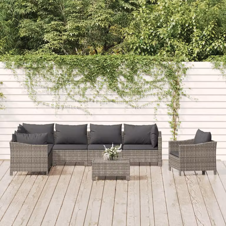 vidaXL Set Divani da Giardino 8 Pezzi a Forma di L con Cuscini in Polyrattan e Struttura in Acciaio Grigio