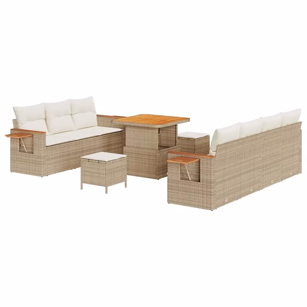 Set Divano da Giardino vidaXL 10 Pezzi con Tavolino e Cuscini Beige e Bianco – 2