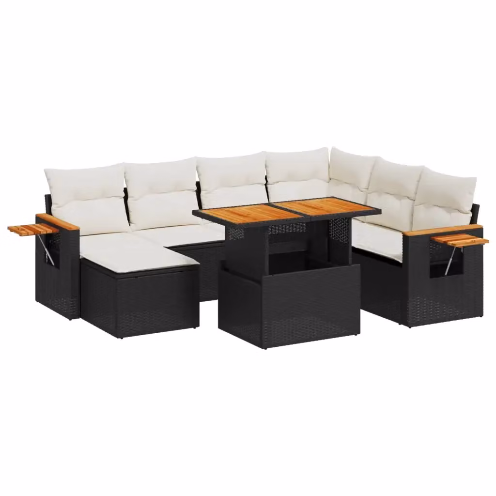 Set di Divani da Giardino vidaXL in Polyrattan Nero con Cuscini e Tavolino da Esterno – 2