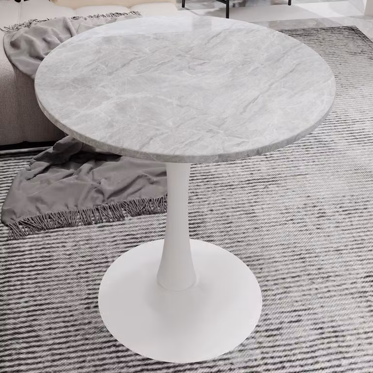Tavolino STILVORA da 27,6 pollici con piano rotondo in marmo con venature grigio chiaro Tavolino da caffè adatto per 2-4 persone, tavolo da pranzo con venature, perfetto per diversi stili di arredamento