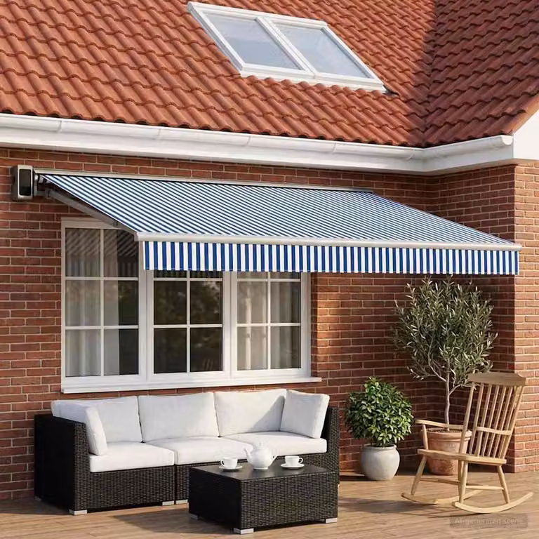 Maison Exclusive - Tessuto di ricambio per tende da sole, blu e bianco, 450 x 300 cm, in poliestere