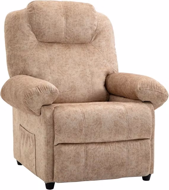 Poltrona Relax Reclinabile Manuale in Velluto con Braccioli e Struttura in Metallo, Beige