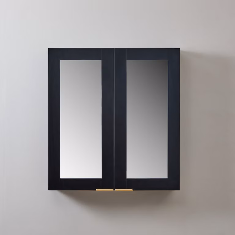 Mobiletto a Specchio da 900mm x 650mm Nero Grigio - Completo di Maniglie con Impugnature a Dito in Oro Satinato - Cluo