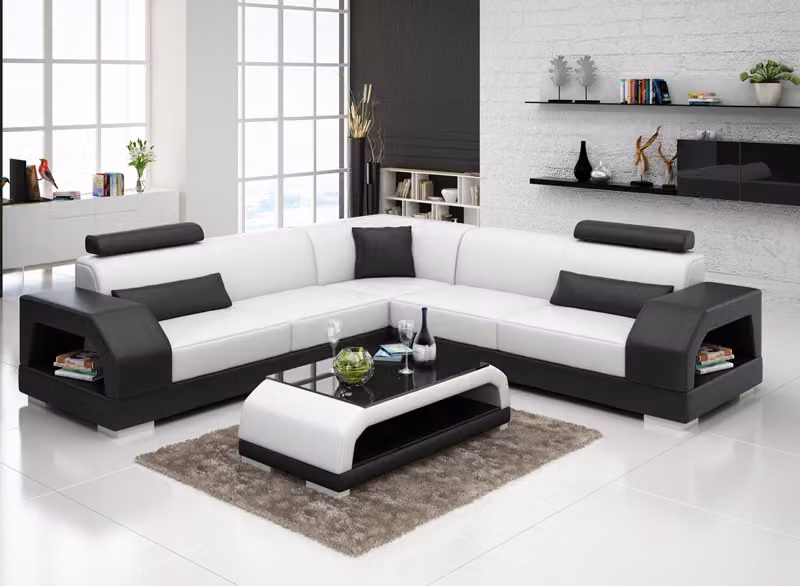 Ledersofa Couch Wohnlandschaft Ecksofa Eck Garnitur Design Modern Sofa G8001B