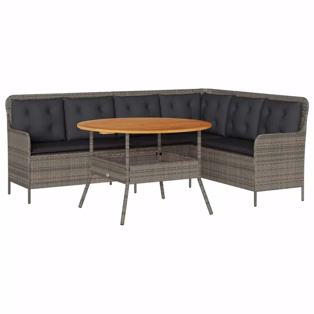 Set Divano da Giardino a L vidaXL in Polyrattan con Cuscini e Tavolino da Esterno Grigio e Marrone – 2