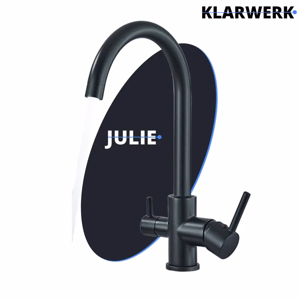 Miscelatore da cucina Klarwerk JULIE in acciaio inossidabile con 3 vie per acqua potabile e osmosi inversa, finitura nero opaco, ruotabile a 360° – 2