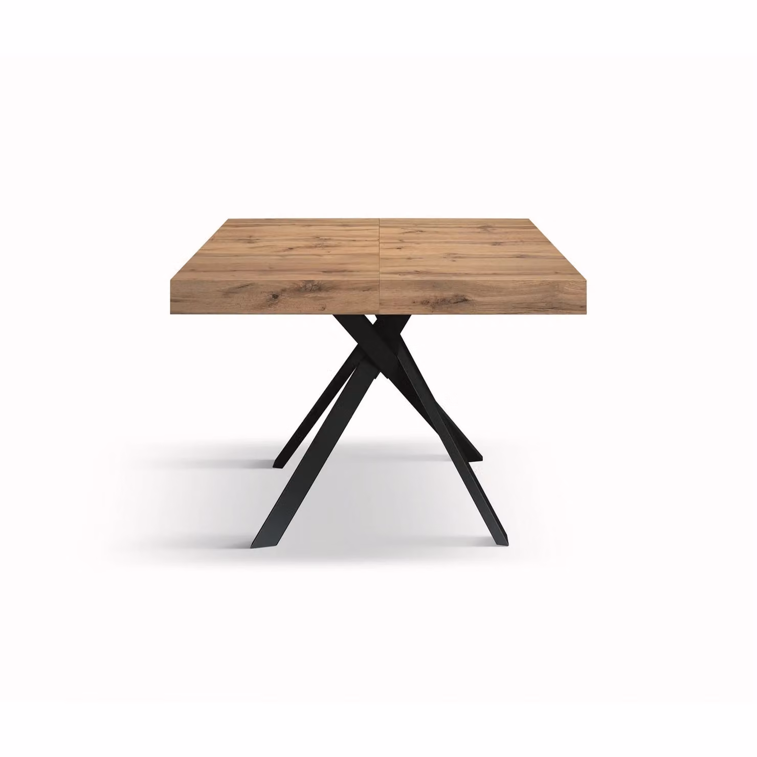 Tavolo FORTE DEI MARMI in legno, finitura rovere rustico e gambe incrociate in metallo antracite, allungabile 95×90 cm – 145 x 90 cm