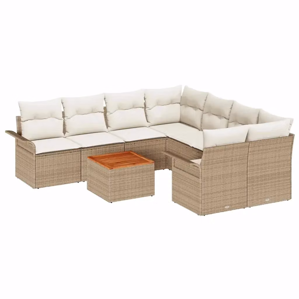 vidaXL Set Divano da Giardino 9 pz a forma di U con Tavolino, Beige e Bianco – 2