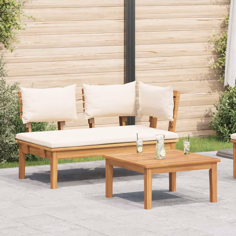 Set di Panchina e Tavolo da Giardino vidaXL in Legno di Teak, Colore Beige e Marrone