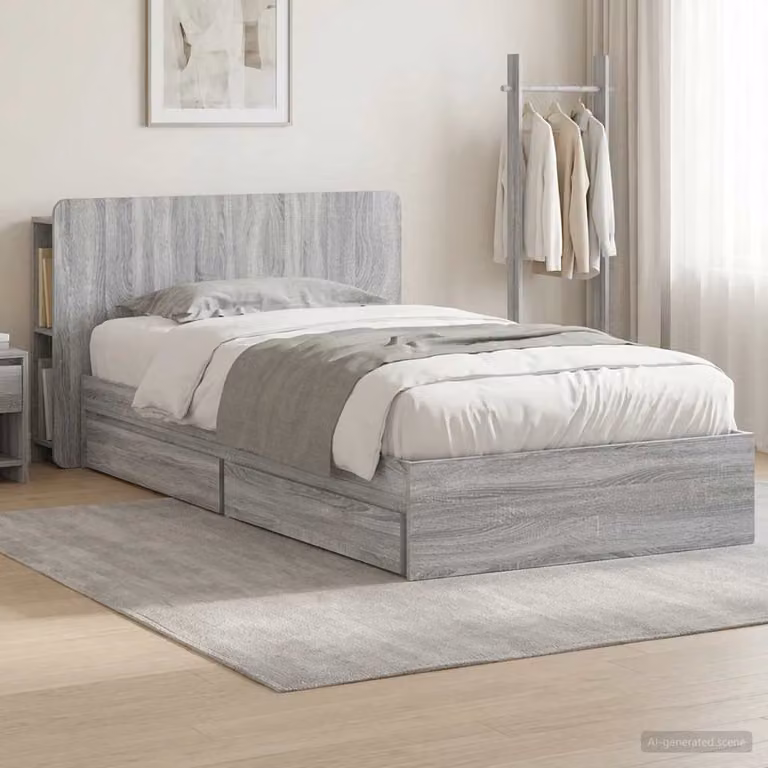 vidaXL Telaio del letto con cassetti in legno Sonoma grigio L/P/H: 190 x 90 x 119,5 cm