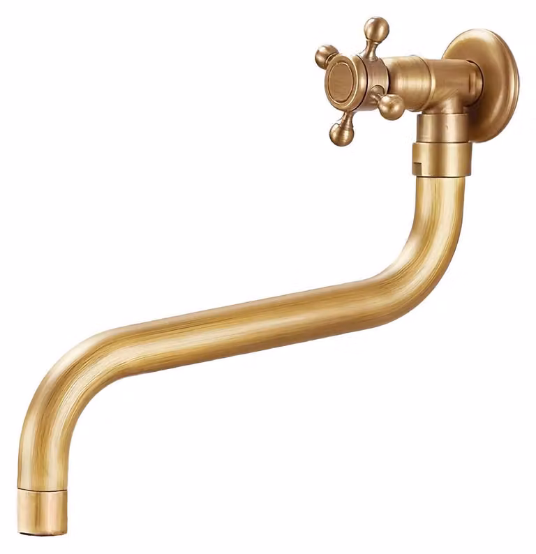 Rubinetto da parete in ottone anticato, girevole a 360°, monocomando, per acqua fredda