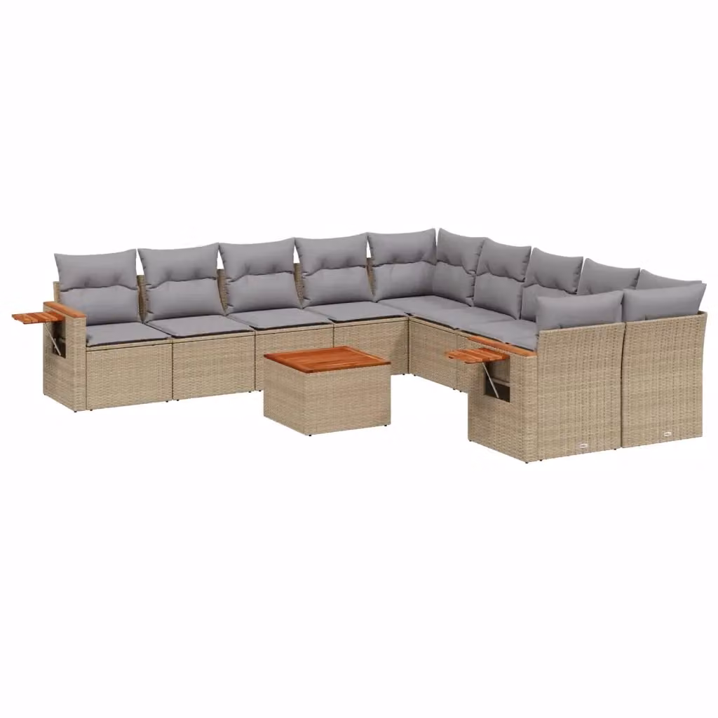 Set di Divani da Giardino a Forma di U vidaXL in Polyrattan con Cuscini Beige e Grigio, 11 Pezzi – 2
