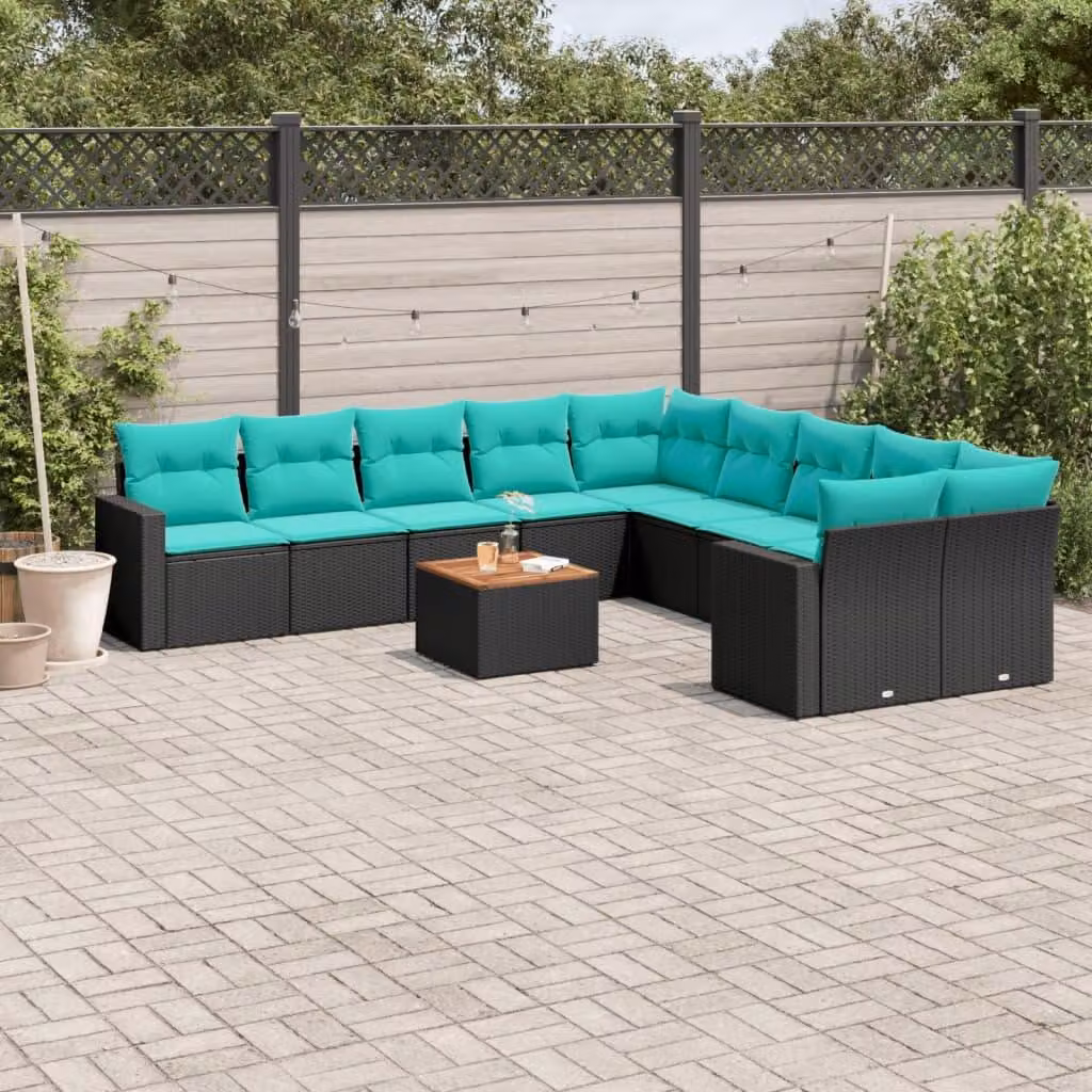Maison Exclusive - Set da giardino 11 pezzi con cuscini in poly rattan nero