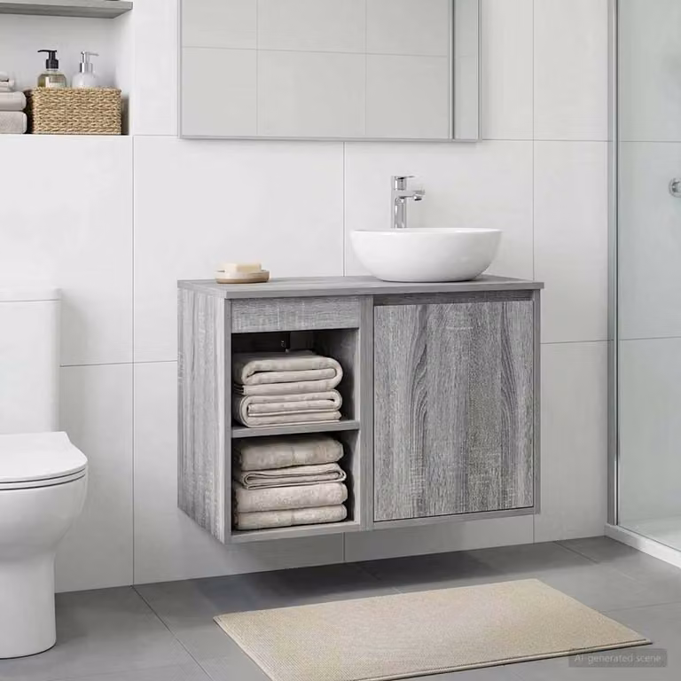 Armadio da bagno moderno vidaXL In-between grigio con ripiani interni e ante a battente L/P/H: 30 x 41 x 50 cm