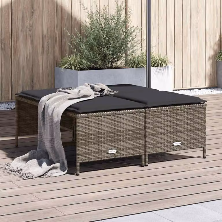 Set di 4 sgabelli da giardino vidaXL in polyrattan grigio con cuscini inclusi
