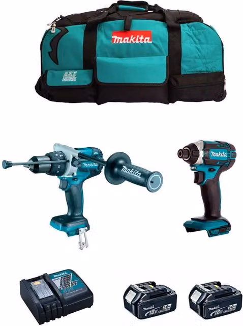Kit utensili a batteria Makita MK211 con avvitatore DHP481, avvitatore a impulsi DTD152, 2 batterie da 5,0 Ah e caricabatterie DC18RC della linea LXT – 1
