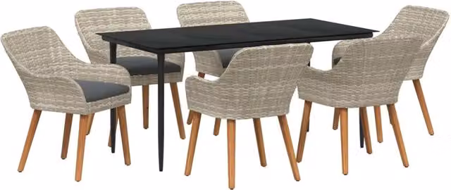 Set da Pranzo per Giardino 7 pcs Grigio chiaro polyrattan