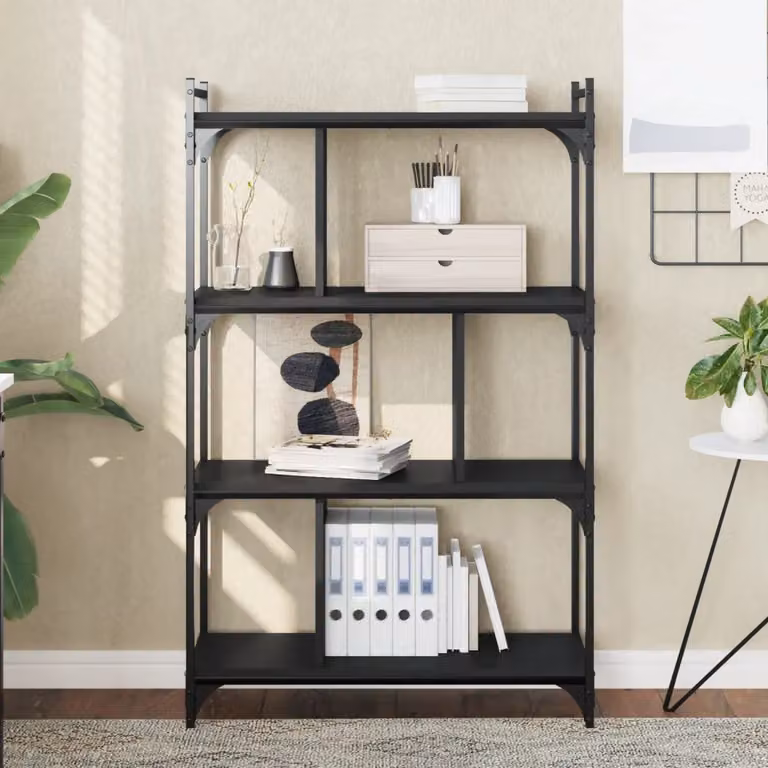 Libreria industrial vidaXL nera con 4 ripiani in legno e metallo L 76 cm x P 32 cm x H 123 cm