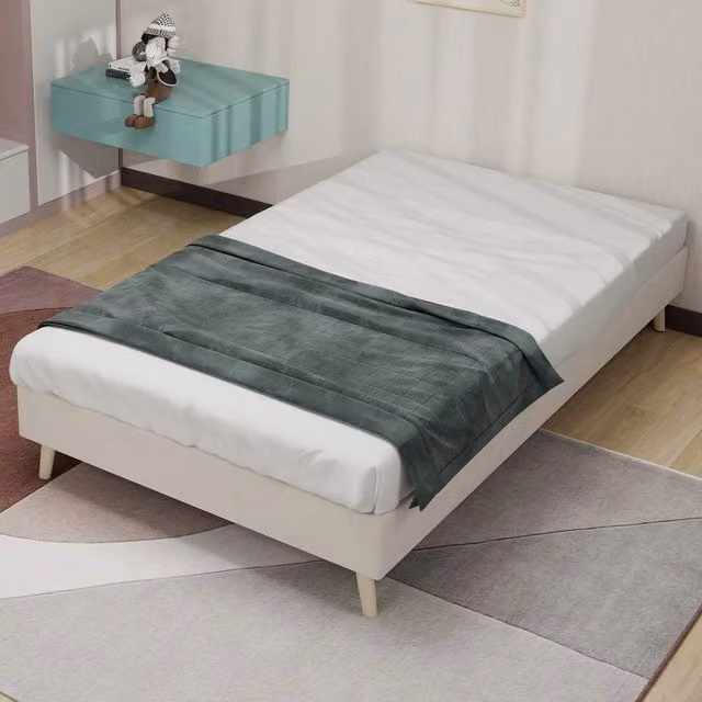 Letto Minimal in velluto beige con contenitore contenitore a sollevamento L/P/H: 90 x 200 cm