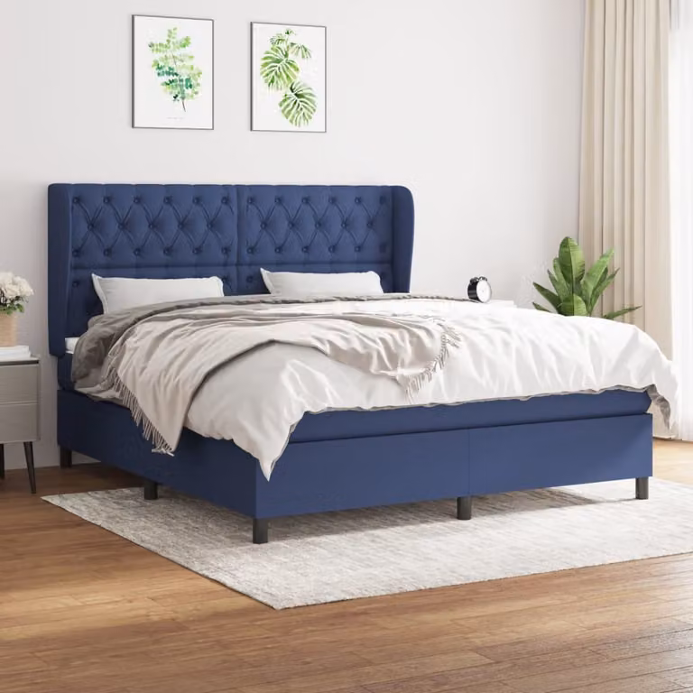 The Living Store Letto a molle con materasso Blu 160x200 cm in tessuto