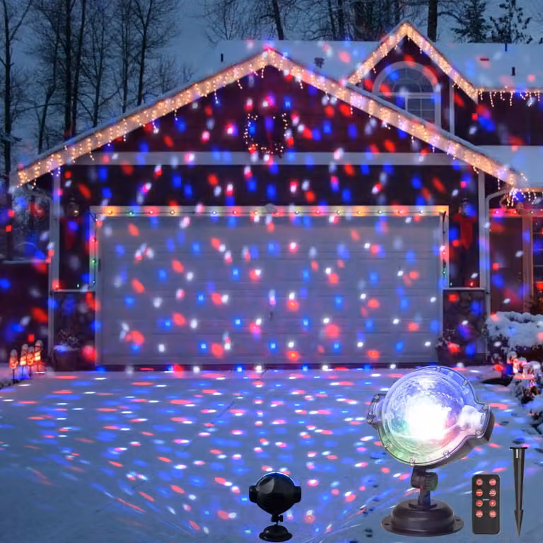 Proiettore natalizio a LED con telecomando, effetto neve e luci colorate