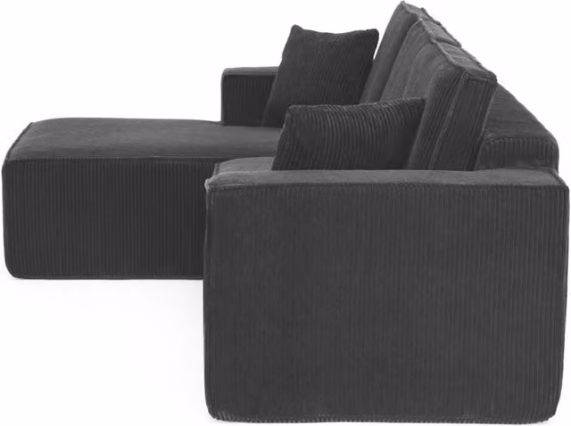 Divano angolare modulare a L in tessuto di cotone a coste, 2 posti con chaise longue, imbottitura in schiuma ad alta densità, colore nero