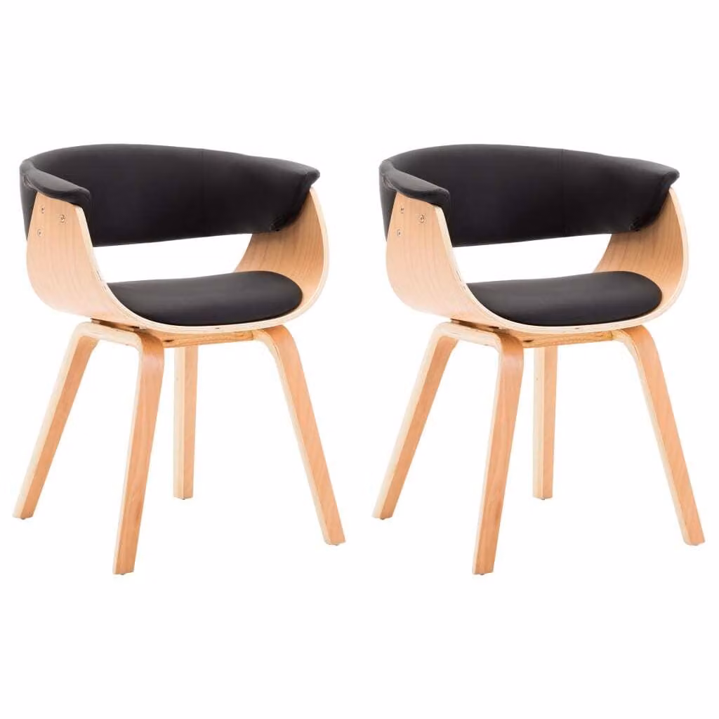 Sedie da Pranzo 2 pz Nere in Legno Curvato e Pelle finta