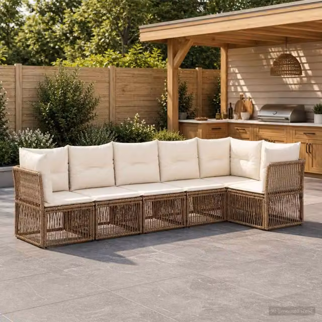 Set Divano da Giardino 6 pz Beige polyrattan 3434223
