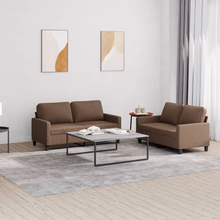 Set di 2 Divani vidaXL Moderni in Tessuto Marrone con Cuscini e Struttura Imbottita L: 158 cm, P: 80 cm, H: 77 cm