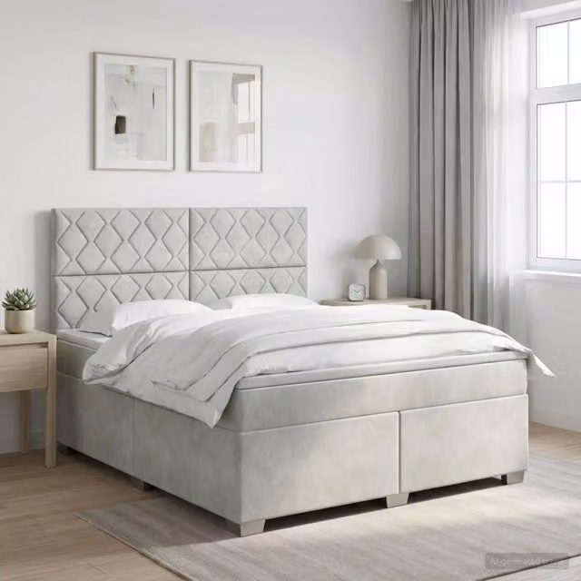 Letto box spring con materasso ibrido vidaXL in tessuto grigio e bianco L/P: 140 x 190 cm – 1