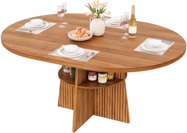 Tavolo da pranzo rotondo allungabile 110-150 x 110 x 77,5 cm in MDF color noce