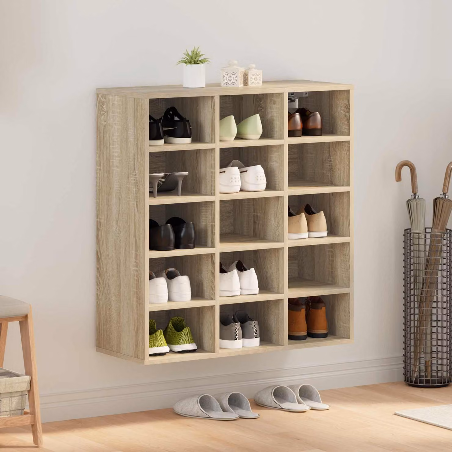 Scarpiera moderna vidaXL in legno ingegnerizzato, marrone e beige, L: 77,5 cm, P: 30 cm, H: 83,5 cm
