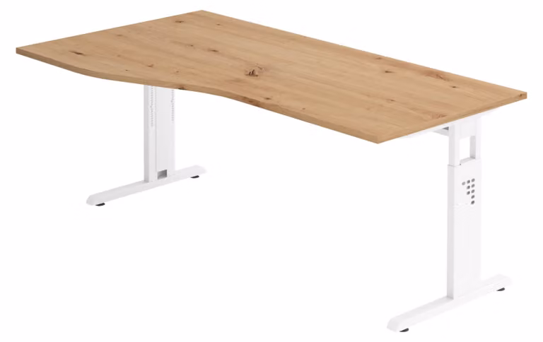 bümö Scrivania Serie-O - Decorazione: rovere nodoso, dimensioni: 180 x 100 cm, struttura: bianco
