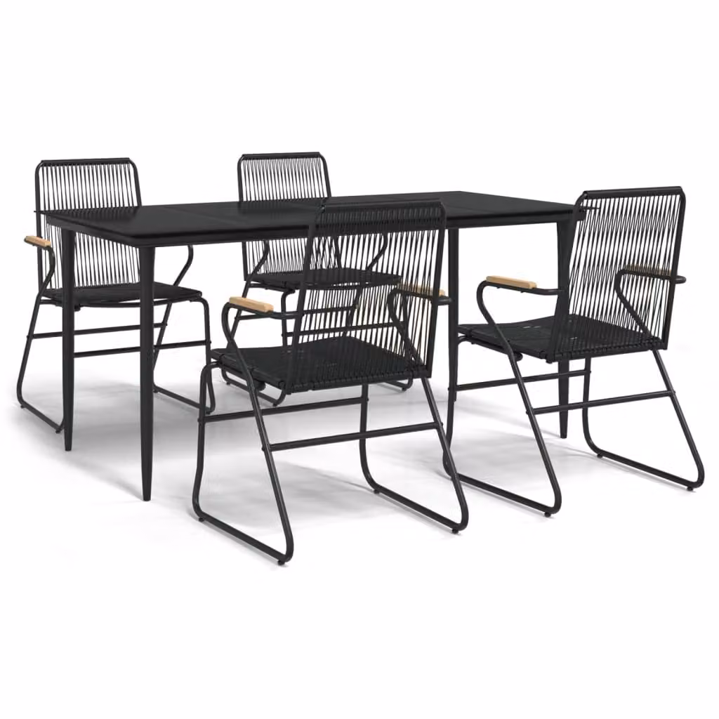 Set da Pranzo da Giardino 5 pz Nero in Rattan PVC