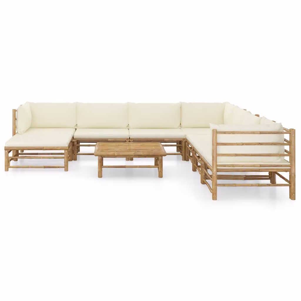 set da 9 pezzi per salotto da giardino con cuscini in bambù bianco crema