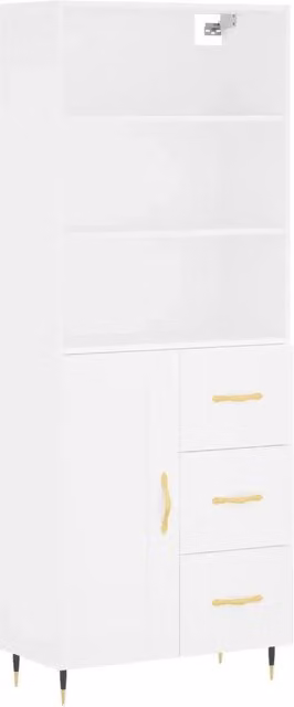 Credenza moderna bianca in legno multistrato e metallo per sala da pranzo L: 69,5 cm, P: 34 cm, H: 180 cm