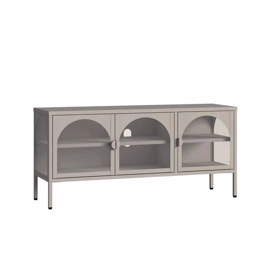 Vetrina Bassa Klippestad en.casa con 3 Ante in Vetro e 4 Scomparti, Grigio, L 118 x P 35 x H 55 cm – 2