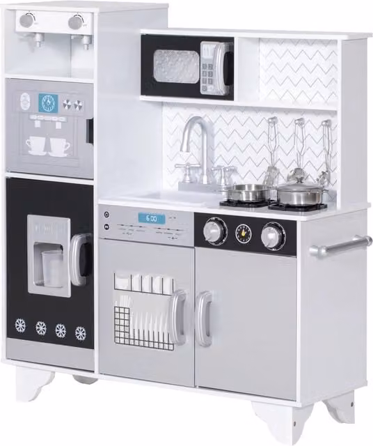 Cucina Giocattolo per Bambini Minimal in Legno e Acciaio Inossidabile, Colore Bianco, L/P/H: 83,8 x 79,5 x 24,0 cm